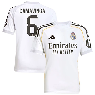 Eduardo Camavinga Youth adidas White Real Madrid 2025/26 Home Replica Custom Jersey