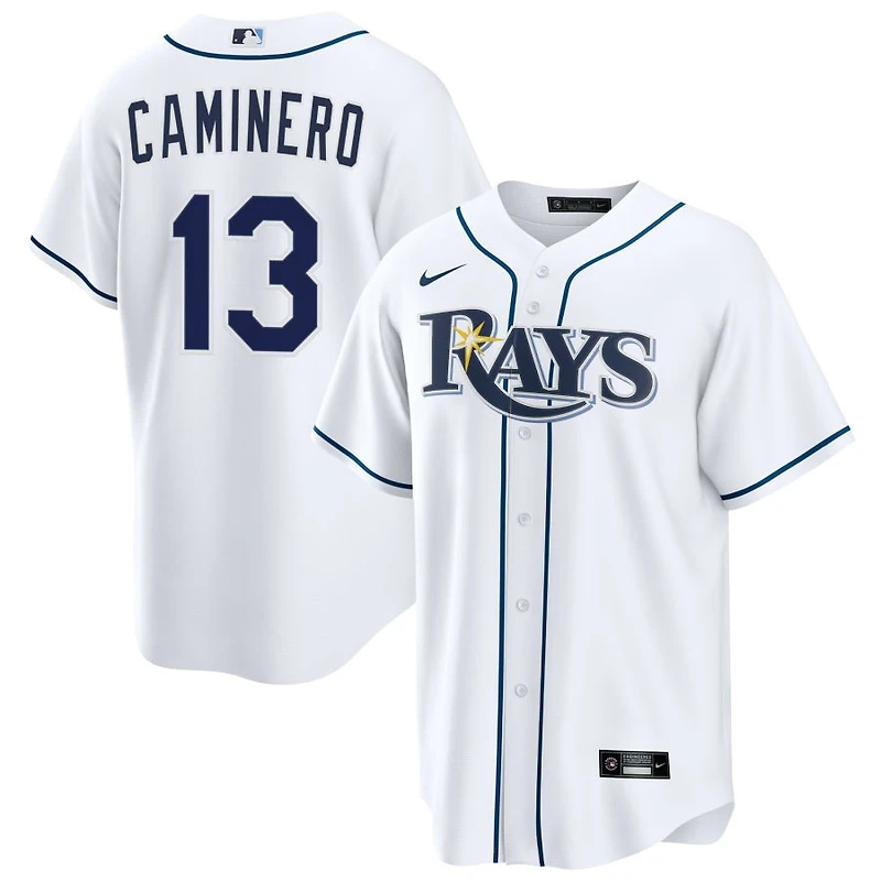 Junior Caminero Men's Nike  White Tampa Bay Rays Home Custom Replica Jersey