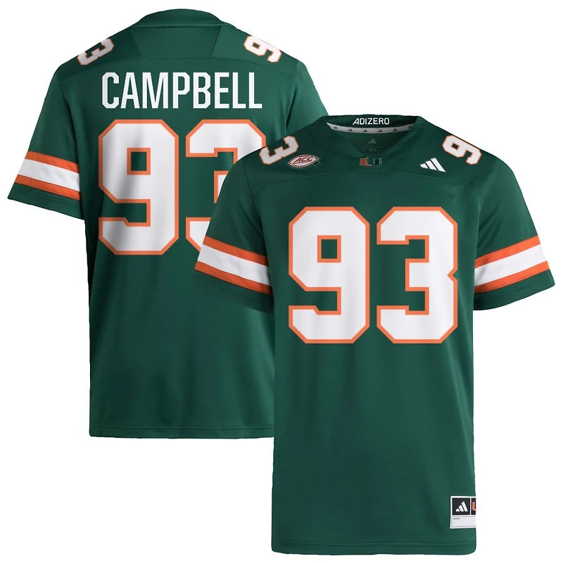 Anthony Campbell Men's adidas  Green Miami Hurricanes NIL Pick-A-Player Alternate Premier Football Jersey