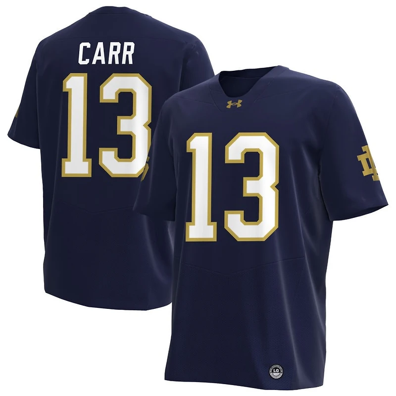 CJ Carr Men's Under Armour Navy Notre Dame Fighting Irish NIL Pick-A-Player Replica Football Jersey