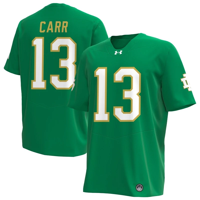 CJ Carr Men's Under Armour Kelly Green Notre Dame Fighting Irish Alternate NIL Pick-A-Player Replica Football Jersey