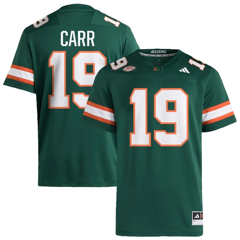 Ny Carr Men's adidas Green Miami Hurricanes NIL Pick-A-Player Alternate Premier Football Jersey