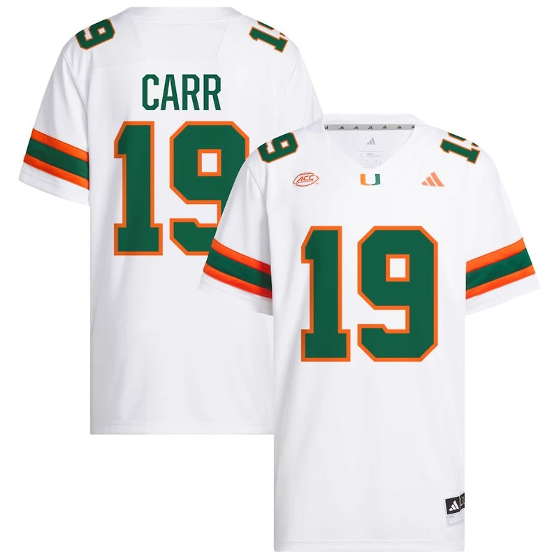 Ny Carr Men's adidas  White Miami Hurricanes NIL Pick-A-Player White Premier Football Jersey