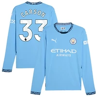 Scott Carson Men's Puma Light Blue Manchester City 2024/25 Home Replica Long Sleeve Custom Jersey