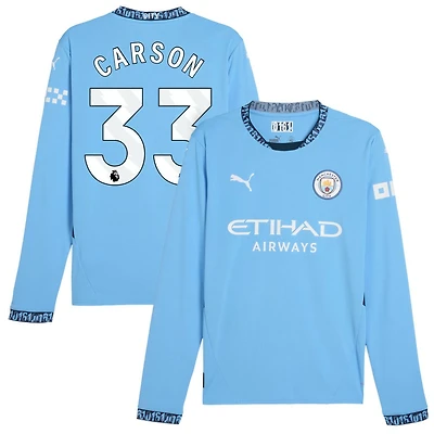 Scott Carson Men's Puma Light Blue Manchester City 2024/25 Home Replica Long Sleeve Custom Jersey