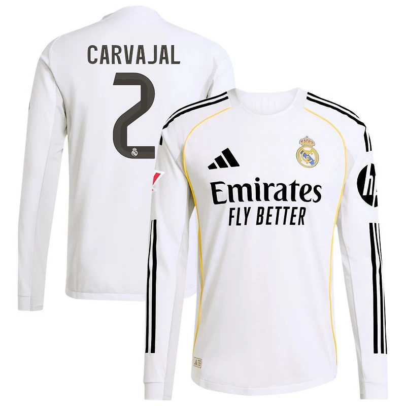 Dani Carvajal Men's adidas White Real Madrid 2025/26 Home Authentic Long Sleeve Custom Jersey