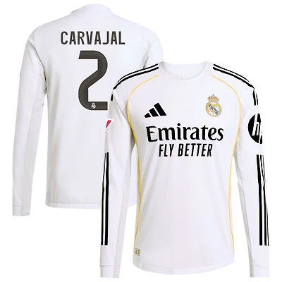 Dani Carvajal Men's adidas White Real Madrid 2025/26 Home Authentic Long Sleeve Custom Jersey