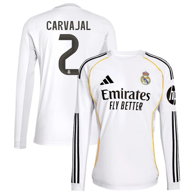 Dani Carvajal Men's adidas White Real Madrid 2025/26 Home Replica Long Sleeve Custom Jersey