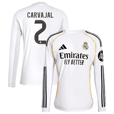 Dani Carvajal Men's adidas White Real Madrid 2025/26 Home Replica Long Sleeve Custom Jersey