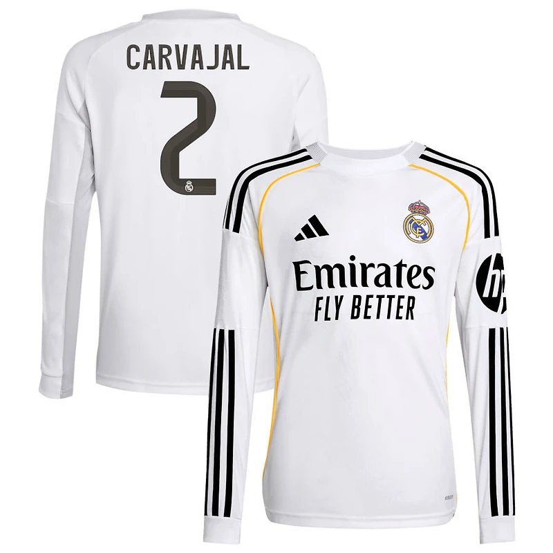 Dani Carvajal Youth adidas White Real Madrid 2025/26 Home Replica Long Sleeve Custom Jersey