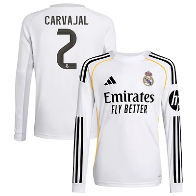 Dani Carvajal Youth adidas White Real Madrid 2025/26 Home Replica Long Sleeve Custom Jersey