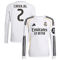 Dani Carvajal Youth adidas White Real Madrid 2025/26 Home Replica Long Sleeve Custom Jersey