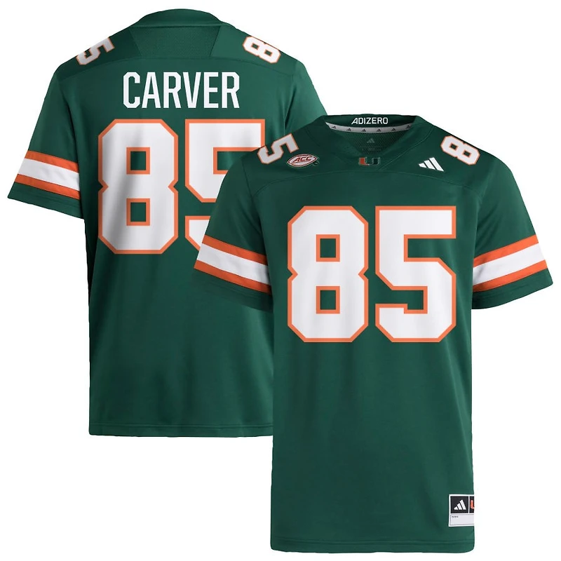 Jackson Carver Men's adidas  Green Miami Hurricanes NIL Pick-A-Player Alternate Premier Football Jersey