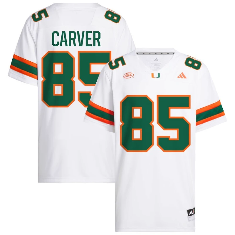 Jackson Carver Men's adidas  White Miami Hurricanes NIL Pick-A-Player White Premier Football Jersey