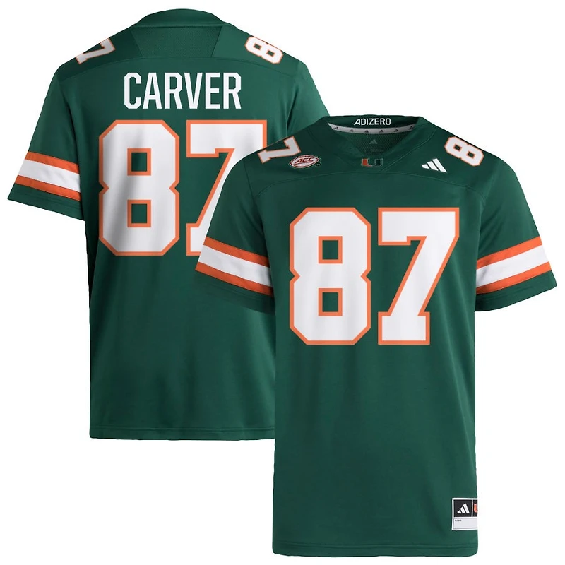 Hunter Carver Men's adidas  Green Miami Hurricanes NIL Pick-A-Player Alternate Premier Football Jersey