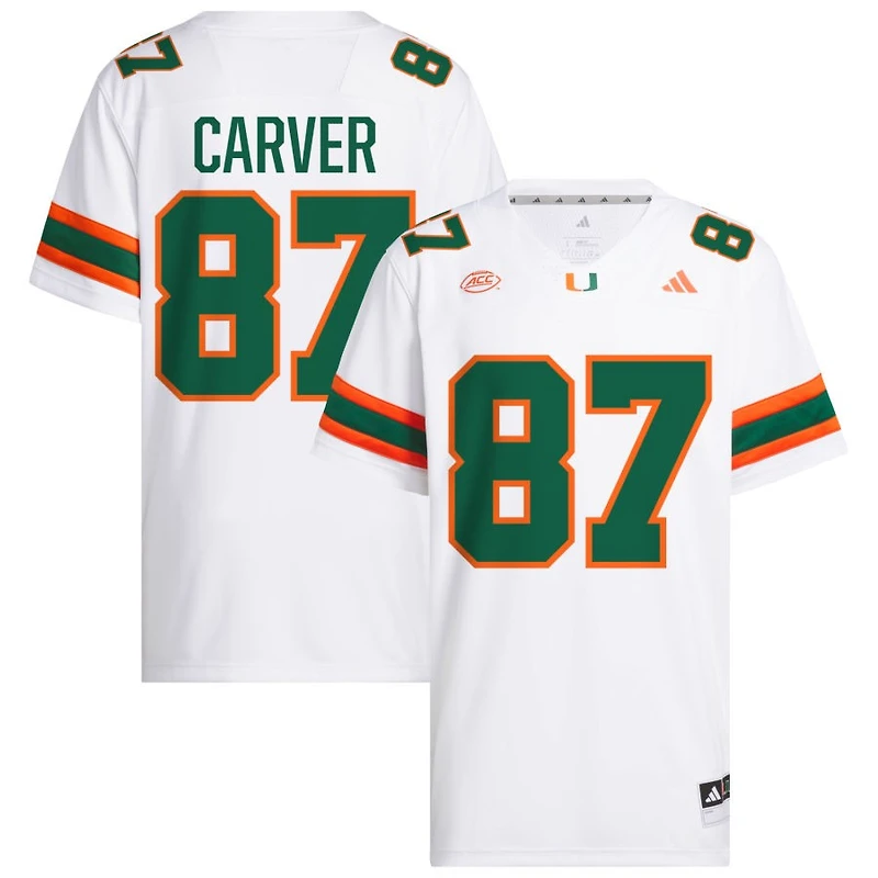 Hunter Carver Men's adidas White Miami Hurricanes NIL Pick-A-Player White Premier Football Jersey