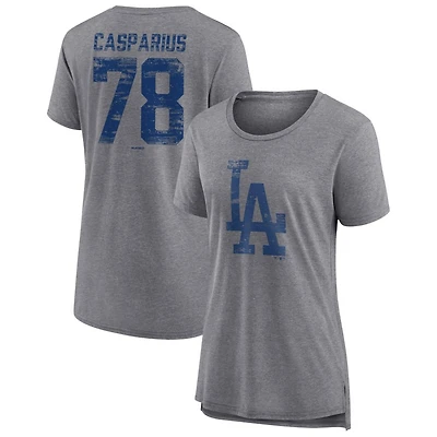 Women's Gray Los Angeles Dodgers Heritage Personalized Any Name & Number Tri-Blend T-Shirt