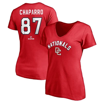 Women's Red Washington Nationals Cooperstown Winning Streak Personalized Name & Number V-Neck T-Shirt