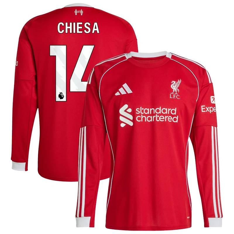 Federico Chiesa Men's adidas Red Liverpool 2025/26 Home Custom Replica Long Sleeve Jersey