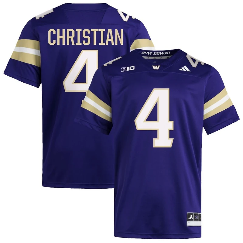 CJ Christian Men's adidas  Purple Washington Huskies NIL Pick-A-Player Home Premier Football Jersey