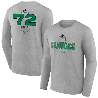 Men's Gray Vancouver Canucks Personalized Name & Number Midfielder Long Sleeve T-Shirt