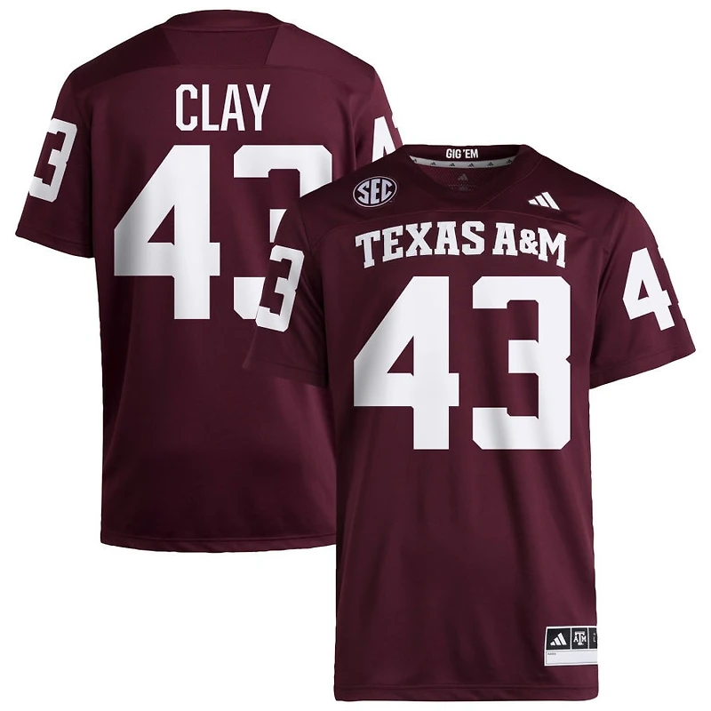 Zachary Clay Men's adidas Maroon Texas A&M Aggies NIL Pick-A-Player Home Premier Football Jersey