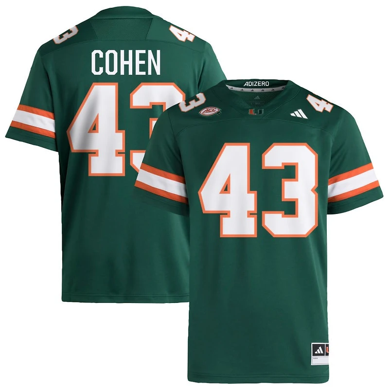 Andrew Cohen Men's adidas  Green Miami Hurricanes NIL Pick-A-Player Alternate Premier Football Jersey