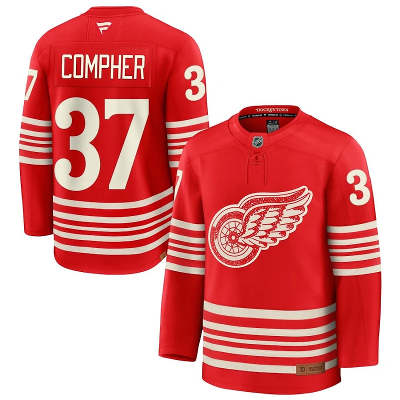 J.T. Compher Men's Fanatics  Red Detroit Red Wings Centennial Premium Custom Jersey