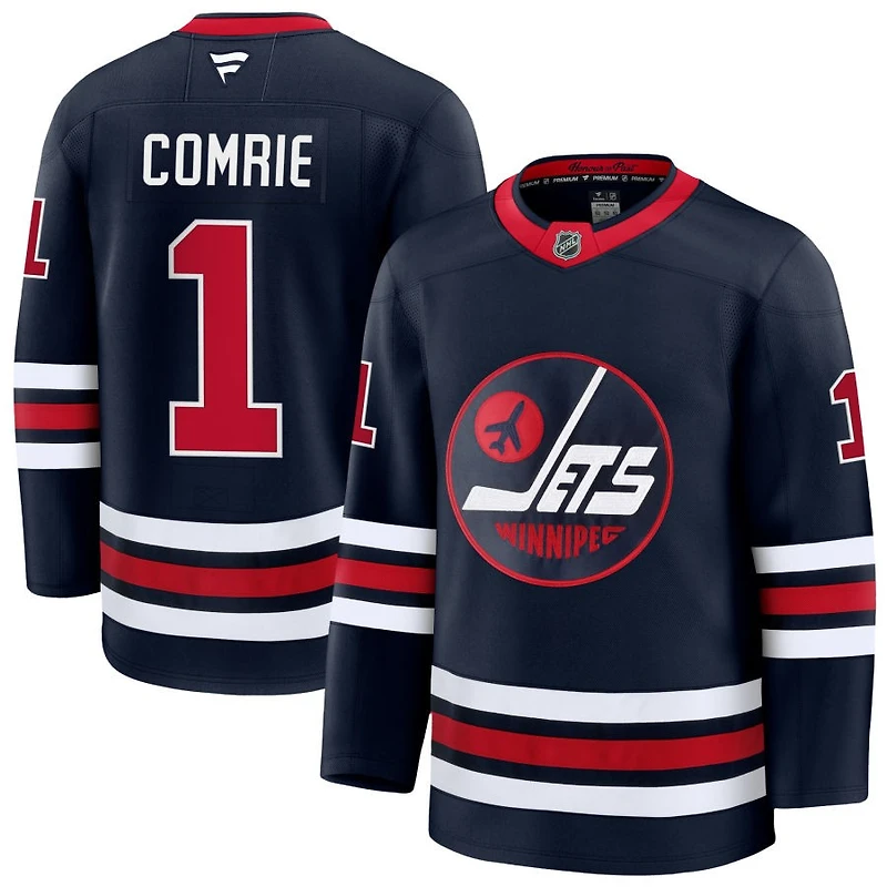 Eric Comrie Men's Fanatics Navy Winnipeg Jets Alternate Premium Custom Jersey