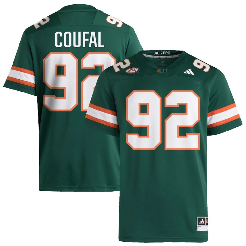 Sam Coufal Men's adidas  Green Miami Hurricanes NIL Pick-A-Player Alternate Premier Football Jersey