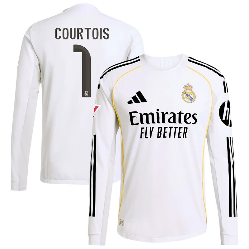 Thibaut Courtois Men's adidas White Real Madrid 2025/26 Home Authentic Long Sleeve Custom Jersey
