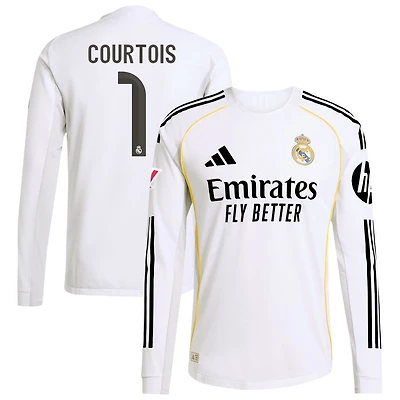 Thibaut Courtois Men's adidas White Real Madrid 2025/26 Home Authentic Long Sleeve Custom Jersey