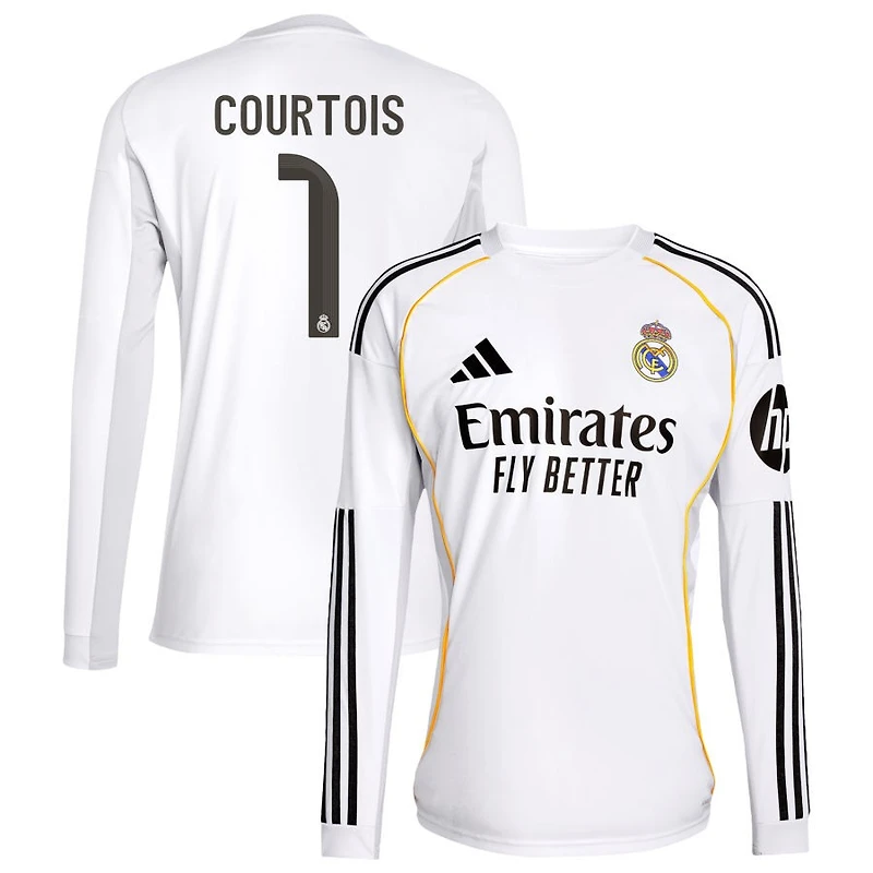 Thibaut Courtois Men's adidas White Real Madrid 2025/26 Home Replica Long Sleeve Custom Jersey