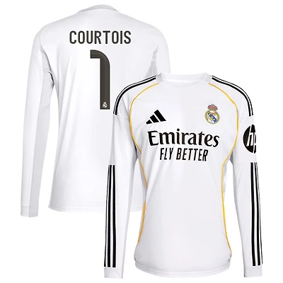 Thibaut Courtois Men's adidas White Real Madrid 2025/26 Home Replica Long Sleeve Custom Jersey