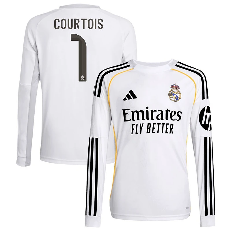 Thibaut Courtois Youth adidas White Real Madrid 2025/26 Home Replica Long Sleeve Custom Jersey