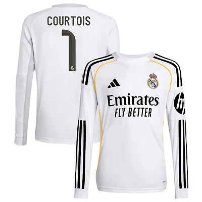Thibaut Courtois Youth adidas White Real Madrid 2025/26 Home Replica Long Sleeve Custom Jersey