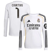 Thibaut Courtois Youth adidas White Real Madrid 2025/26 Home Replica Long Sleeve Custom Jersey