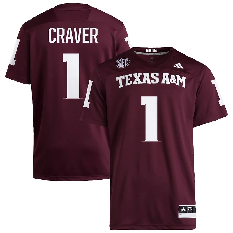 Mario Craver Men's adidas  Maroon Texas A&M Aggies NIL Pick-A-Player Home Premier Football Jersey