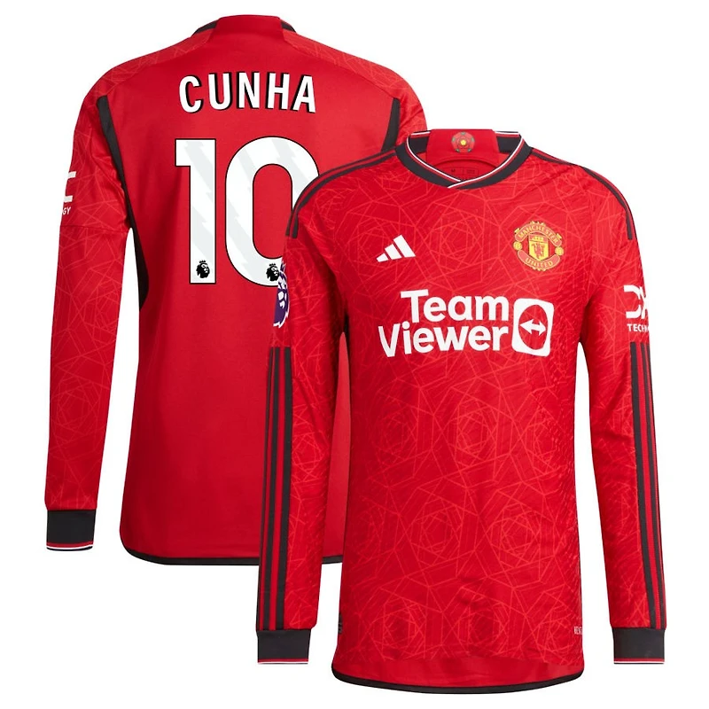 Matheus Cunha Men's adidas Red Manchester United 2023/24 Home Authentic Custom Long Sleeve Jersey