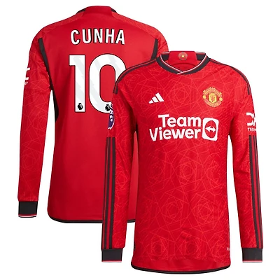 Matheus Cunha Men's adidas Red Manchester United 2023/24 Home Authentic Custom Long Sleeve Jersey