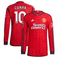 Matheus Cunha Men's adidas  Red Manchester United 2023/24 Home Authentic Custom Long Sleeve Jersey