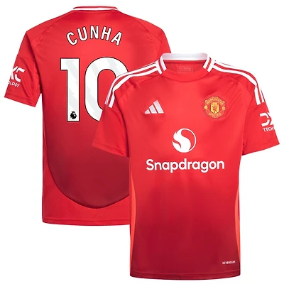 Matheus Cunha Youth adidas Red Manchester United 2024/25 Home Replica Custom Jersey