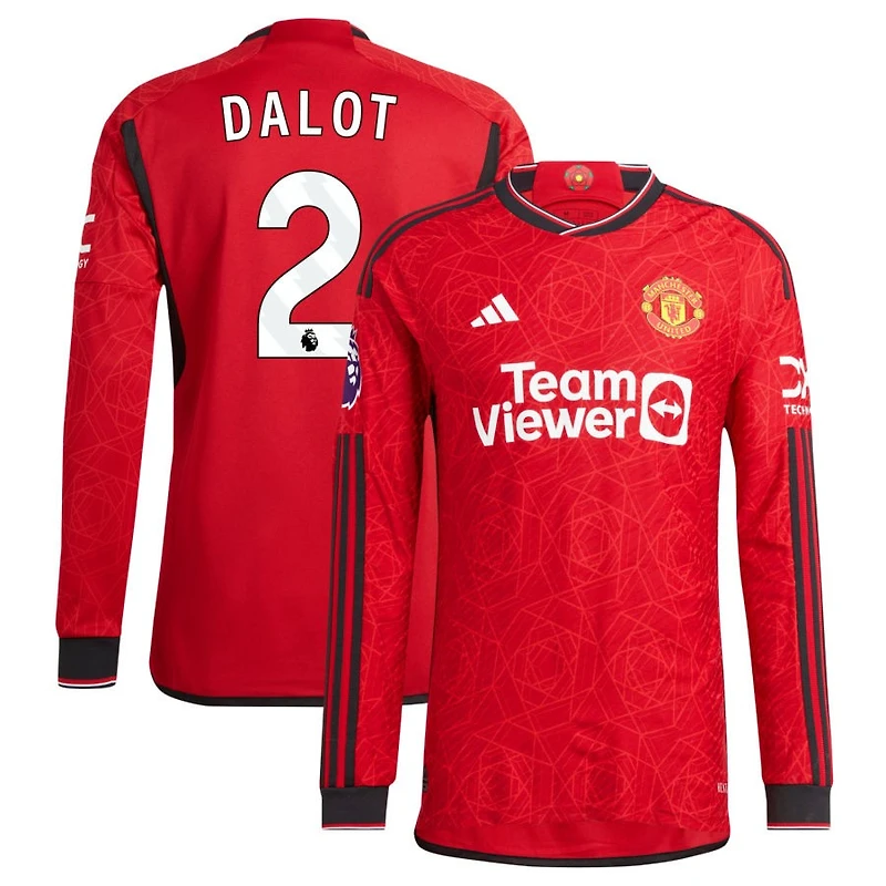 Diogo Dalot Men's adidas Red Manchester United 2023/24 Home Authentic Custom Long Sleeve Jersey