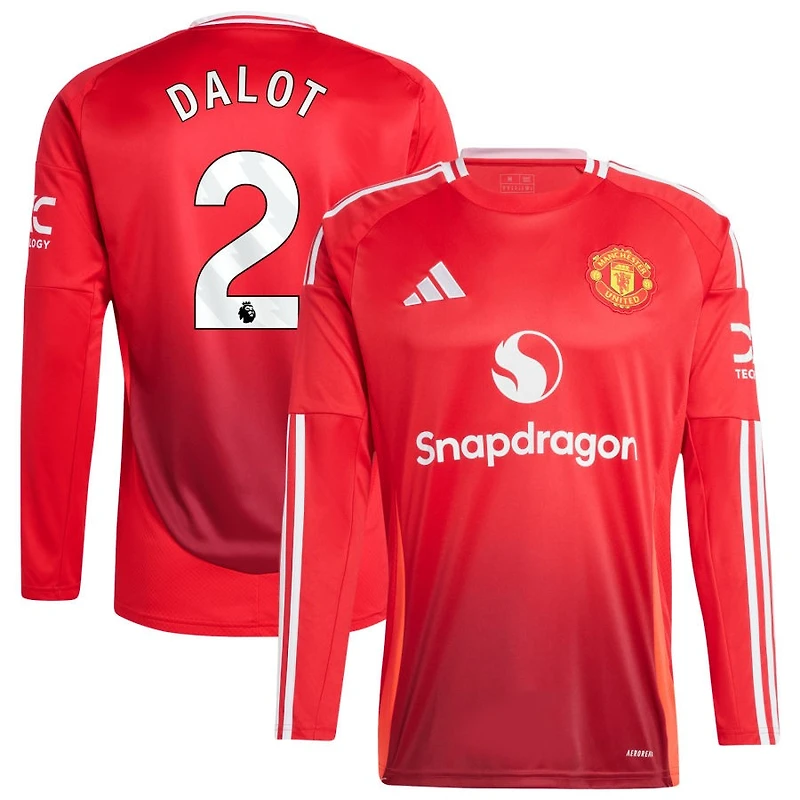 Diogo Dalot Men's adidas Red Manchester United 2024/25 Home Long Sleeve Replica Custom Jersey