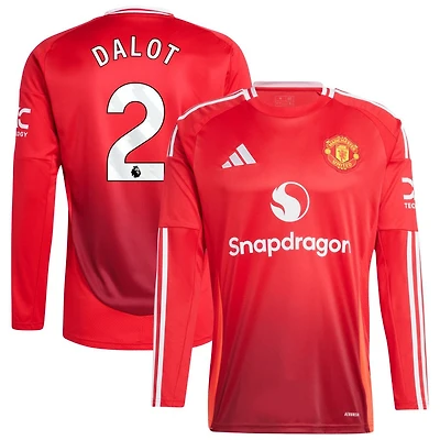 Diogo Dalot Men's adidas Red Manchester United 2024/25 Home Long Sleeve Replica Custom Jersey