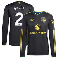 Diogo Dalot Men's adidas  Black Manchester United 2025/26 Third Authentic Long Sleeve Custom Jersey