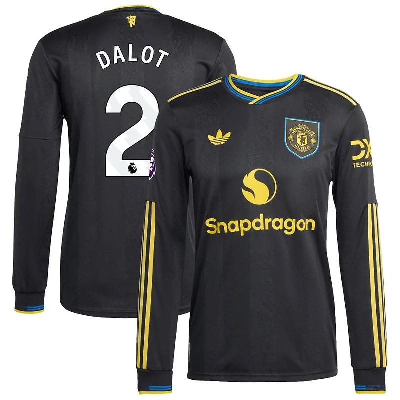 Diogo Dalot Men's adidas Black Manchester United 2025/26 Third Authentic Long Sleeve Custom Jersey