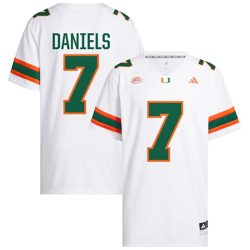 CJ Daniels Men's adidas  White Miami Hurricanes NIL Pick-A-Player White Premier Football Jersey