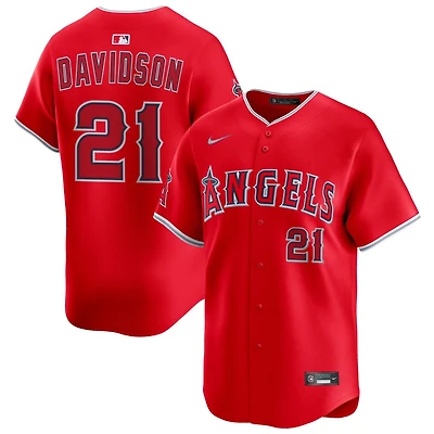 Logan Davidson Men's Nike Red Los Angeles Angels Alternate Limited Custom Jersey