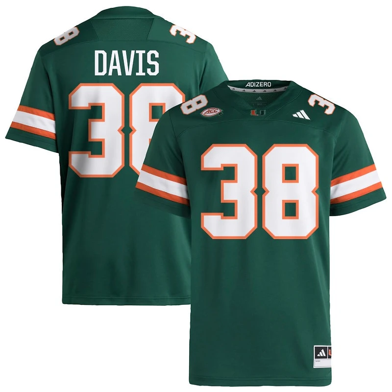 Carter Davis Men's adidas  Green Miami Hurricanes NIL Pick-A-Player Alternate Premier Football Jersey